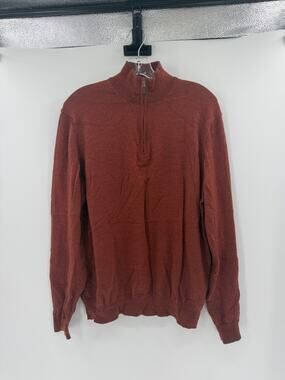Toscano Pirenze Men's 100% Merino Wool 1/4 Zip Sweater - Copper - XL